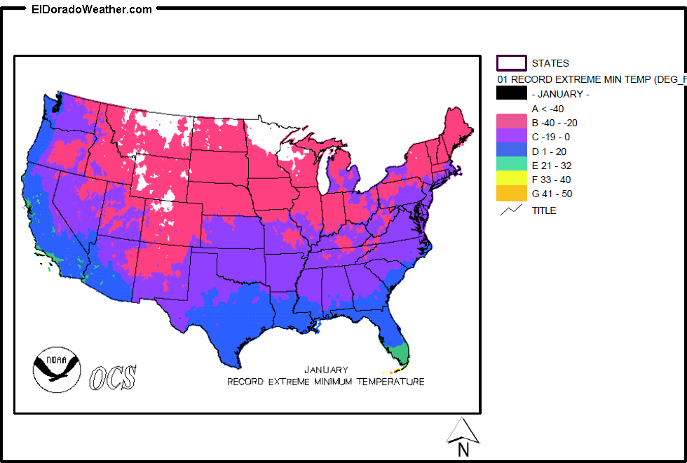 United States January Record Extreme Minimum Temperature